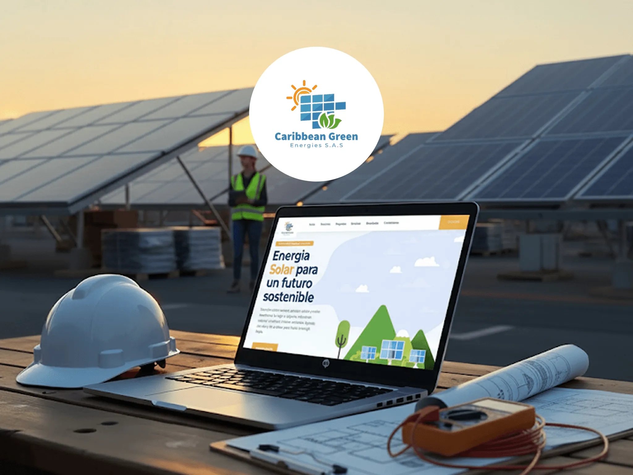 Mockup en portátil de la landing page de Caribbean Green