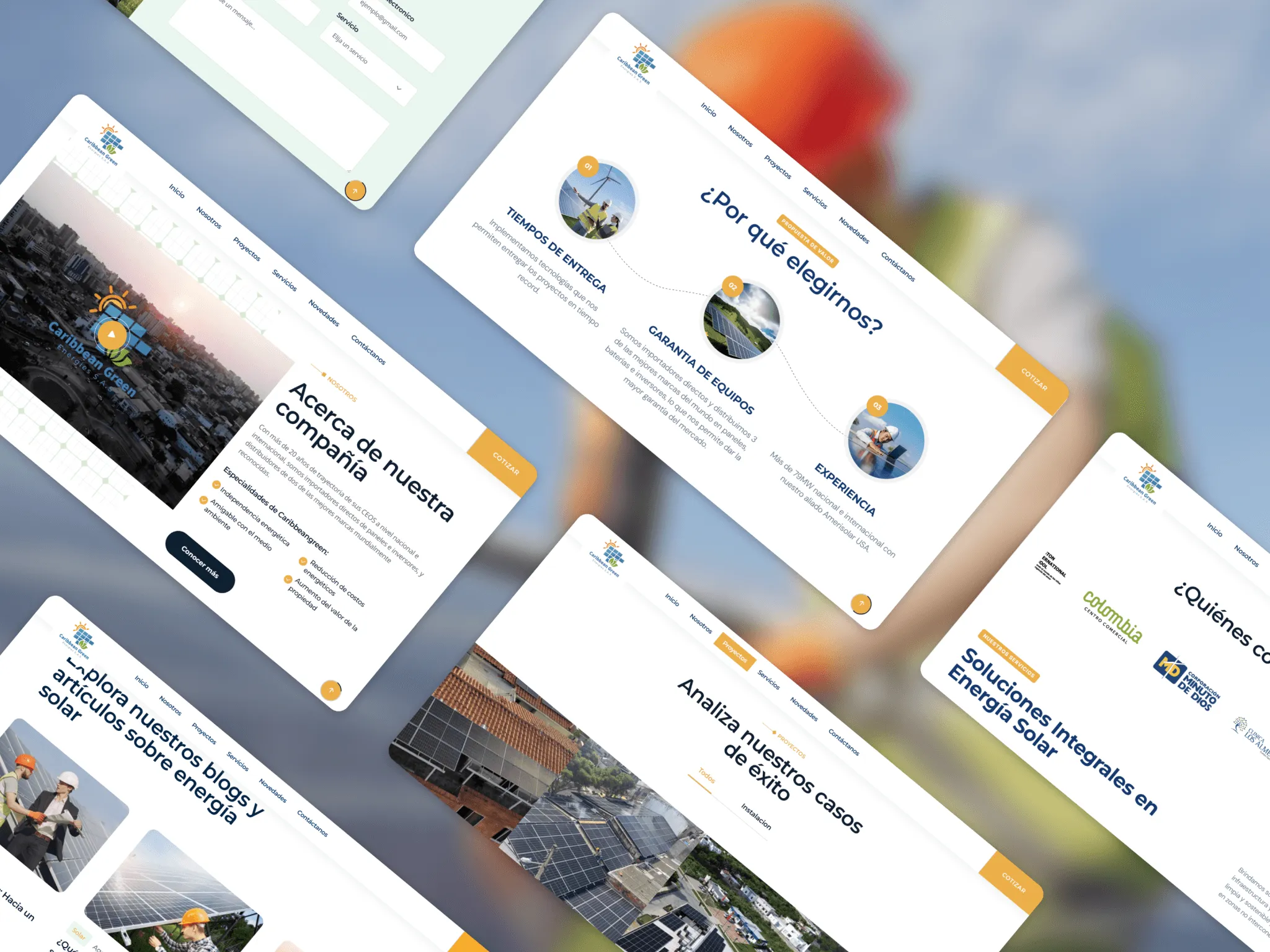 Conjunto de secciones de la landing page de Caribbean Green