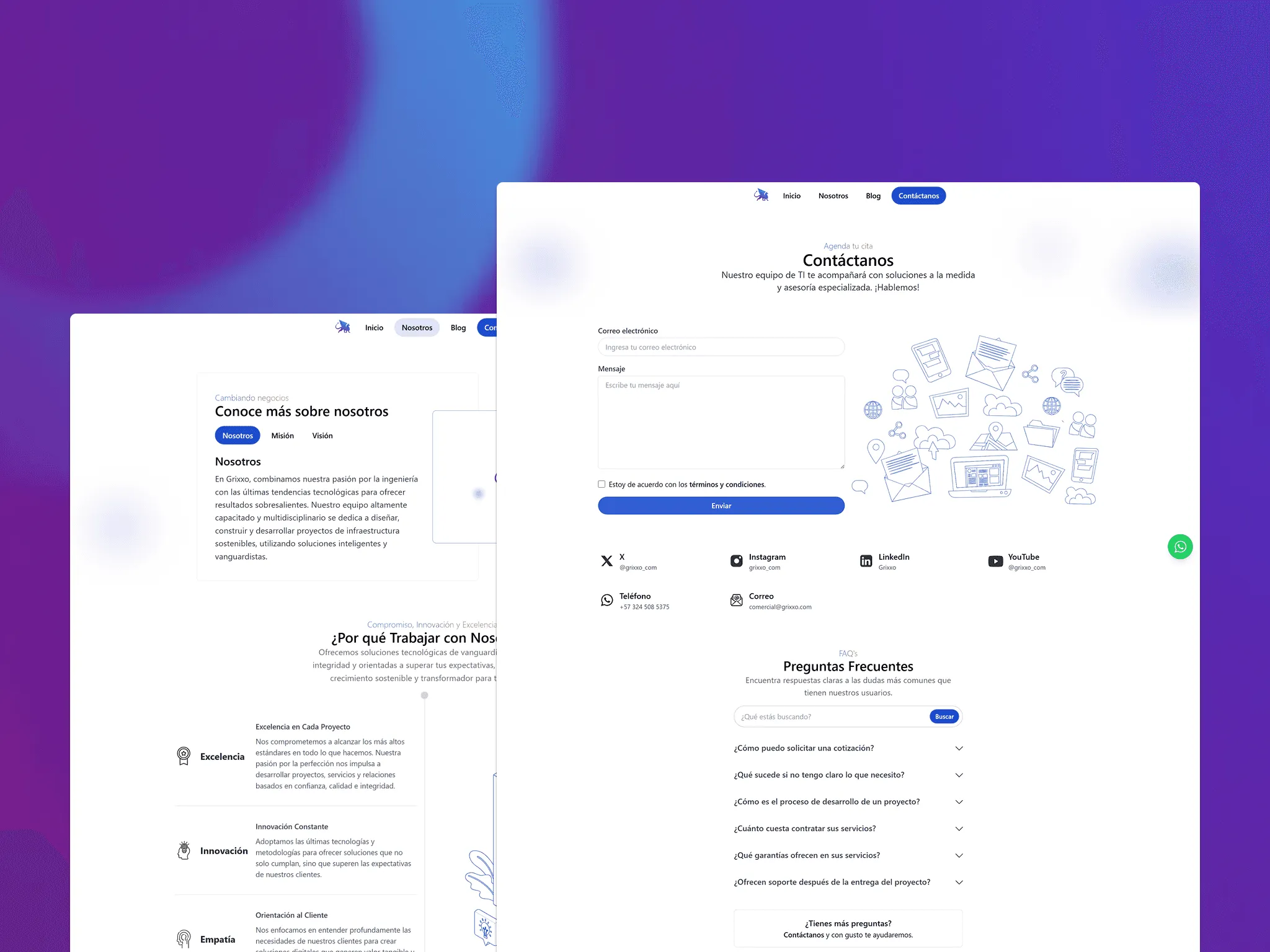 Dos pantallas de la landing page de Grixxo