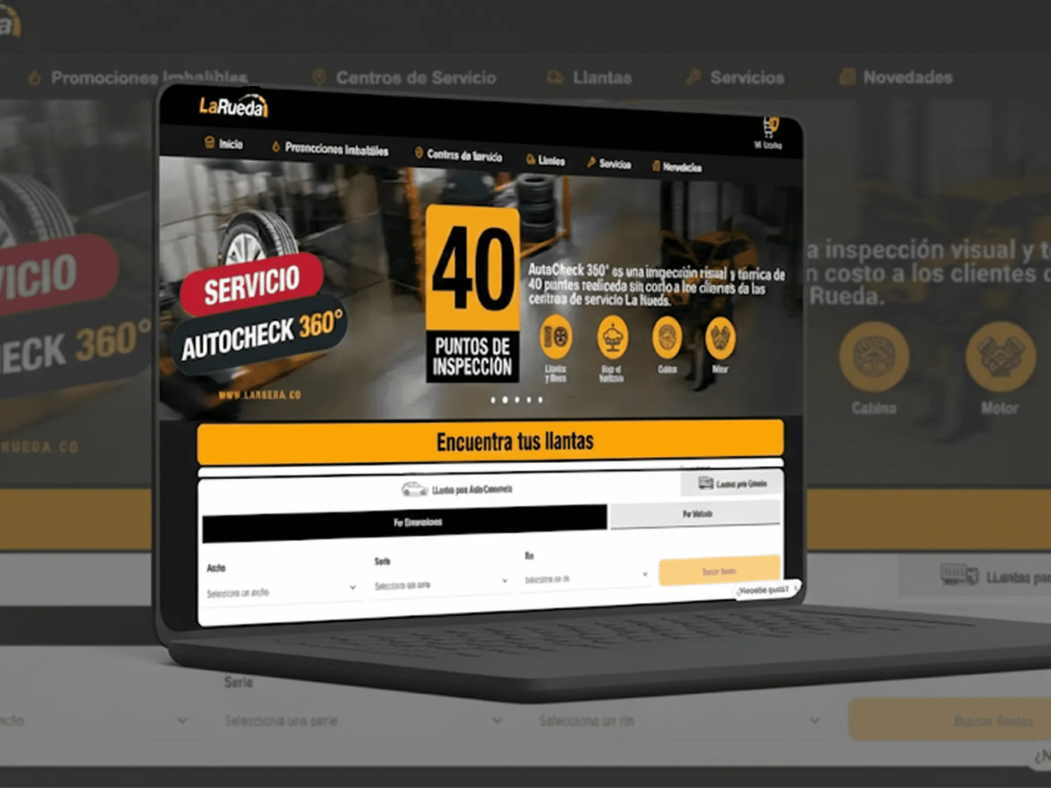 Mockup en portátil del e-commerce de LaRueda