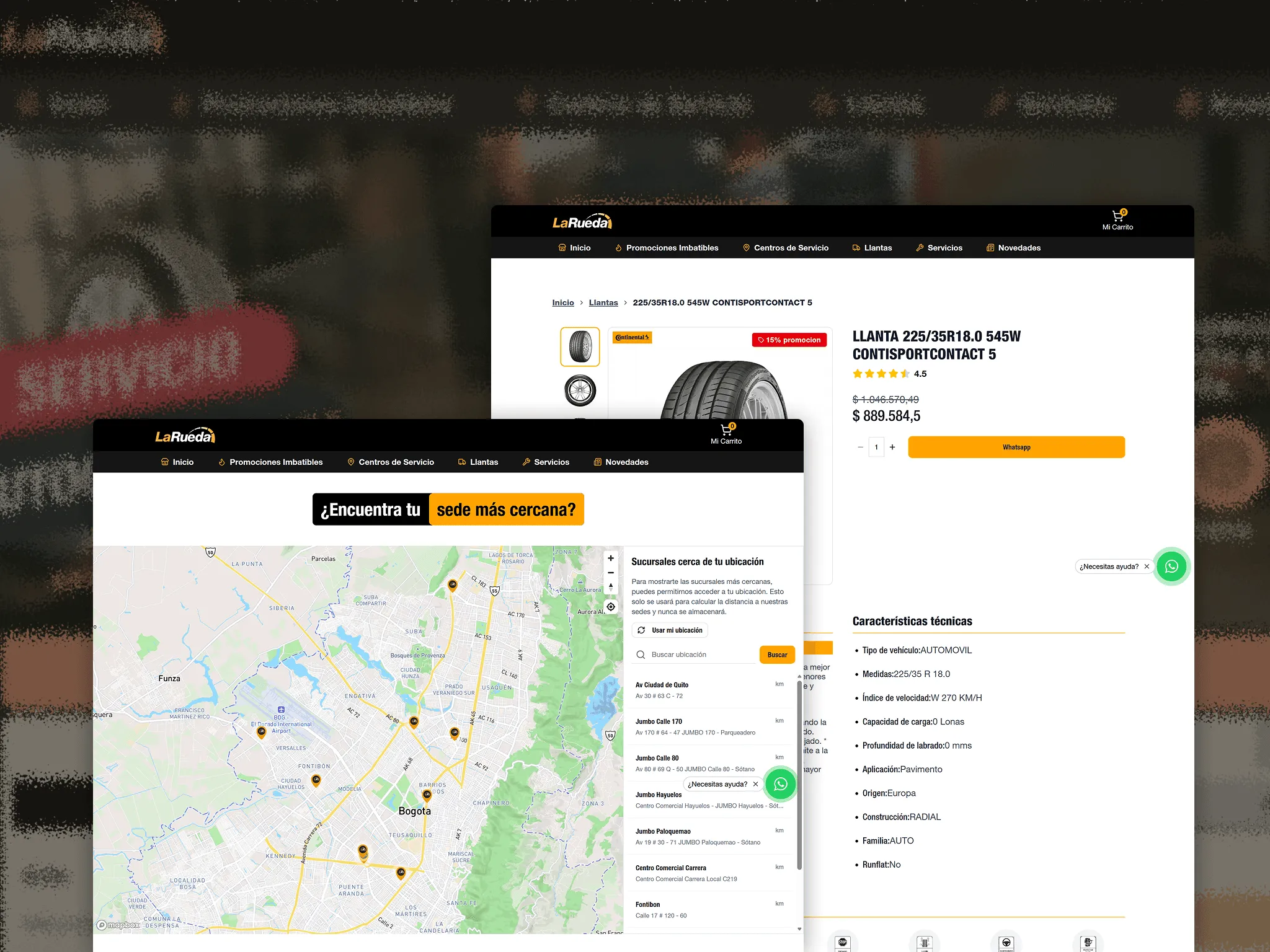 Dos pantallas del e-commerce de LaRueda