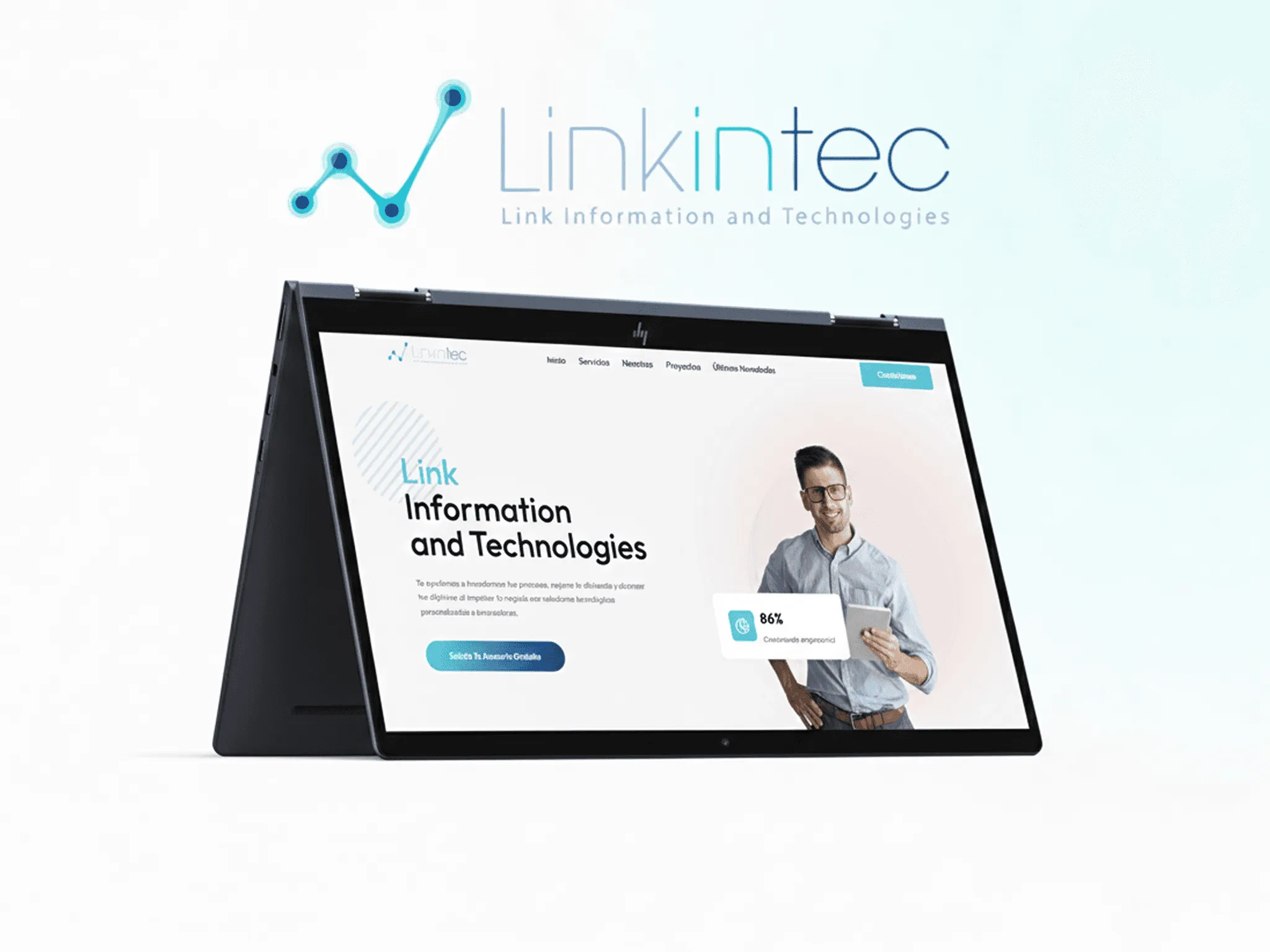 Mockup en portátil de la landing page de Linkintec